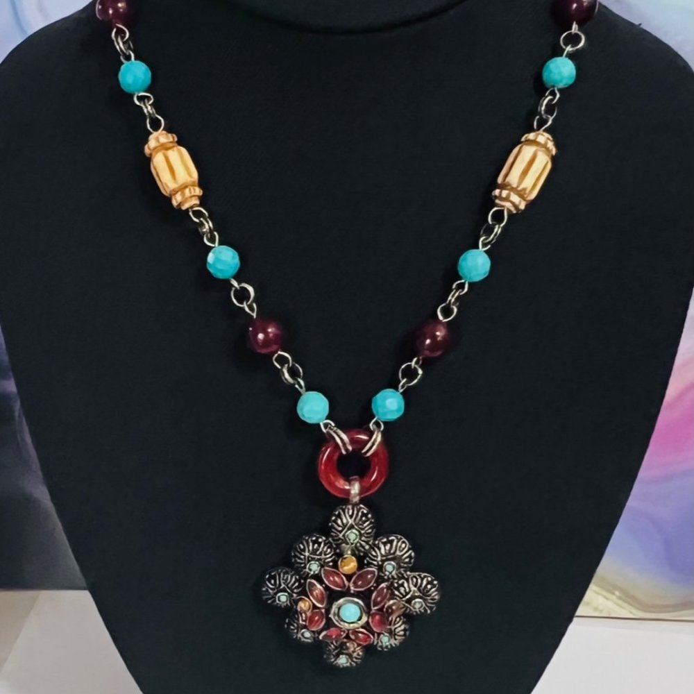 Vintage - Signed - RJ Graziano - SW Turquoise Carnelian Necklace